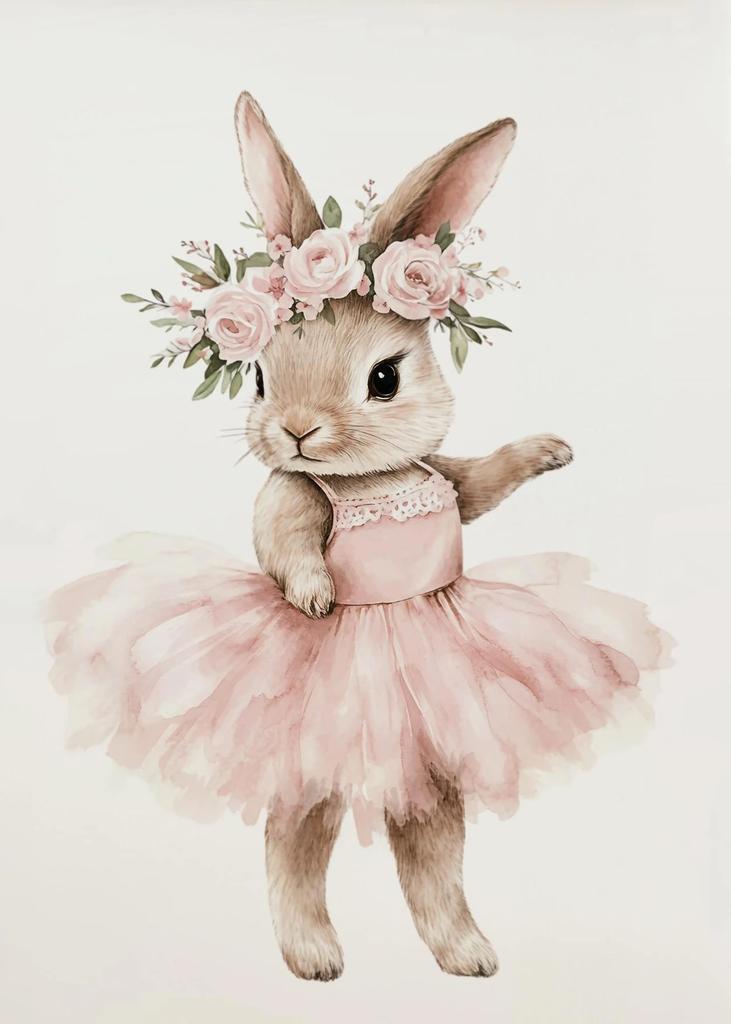 Süßer Ballerina-Hase Ballett Tier Poster und Drucke Leinwanddruck Wandkunst Bild für Mädchenzimmer Kinderzimmer Heimdekoration