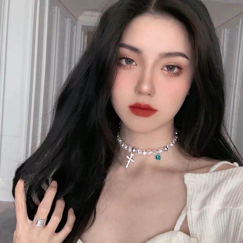 Cross For Men Korean Style Necklace Woman Clavicle Choker Simulated Pearl Fashion Neck Jewelry