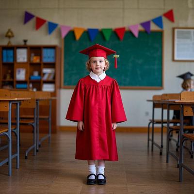 Kinder Kindergarten Abschlussuniform mit Hut und Quaste V-Ausschnitt Knielang