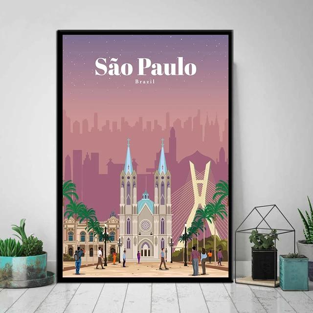Vintage Retro Travel City Map Canvas Wall Art Berlin Singapore Hong Kong Classic Posters for Home Living Room Decor