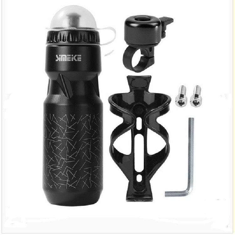 750ml Plastic Sports Water Bottle with Dust Cover Mountain Bike Water Bottle with Holder and Bell Set for Outdoor Cycling Hydration