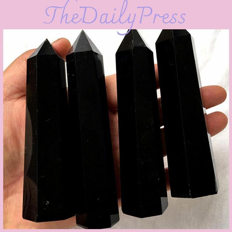 100 Obsidian Natural Black Quartz Crystal Stone Point Healing Hexagonal Wand