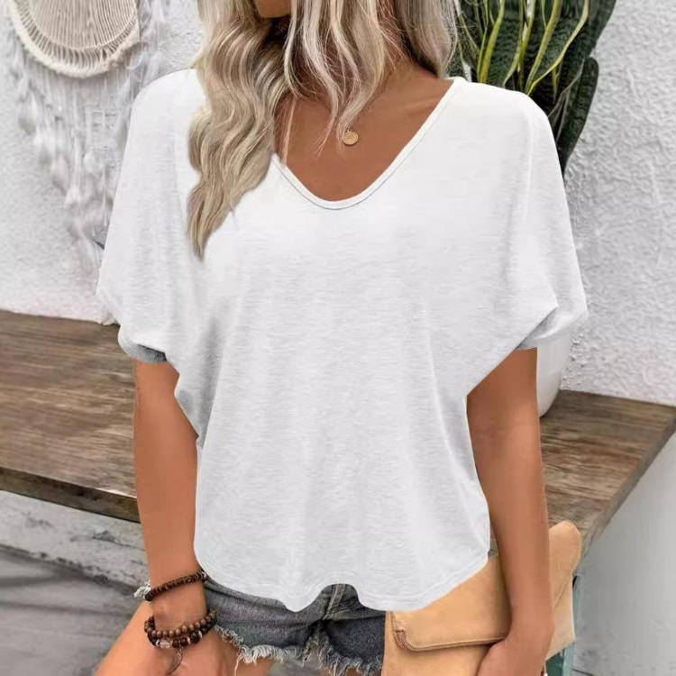 Plus Size Womens Casual Solid Tee Top Short Sleeve Loose T Shirt V-neck