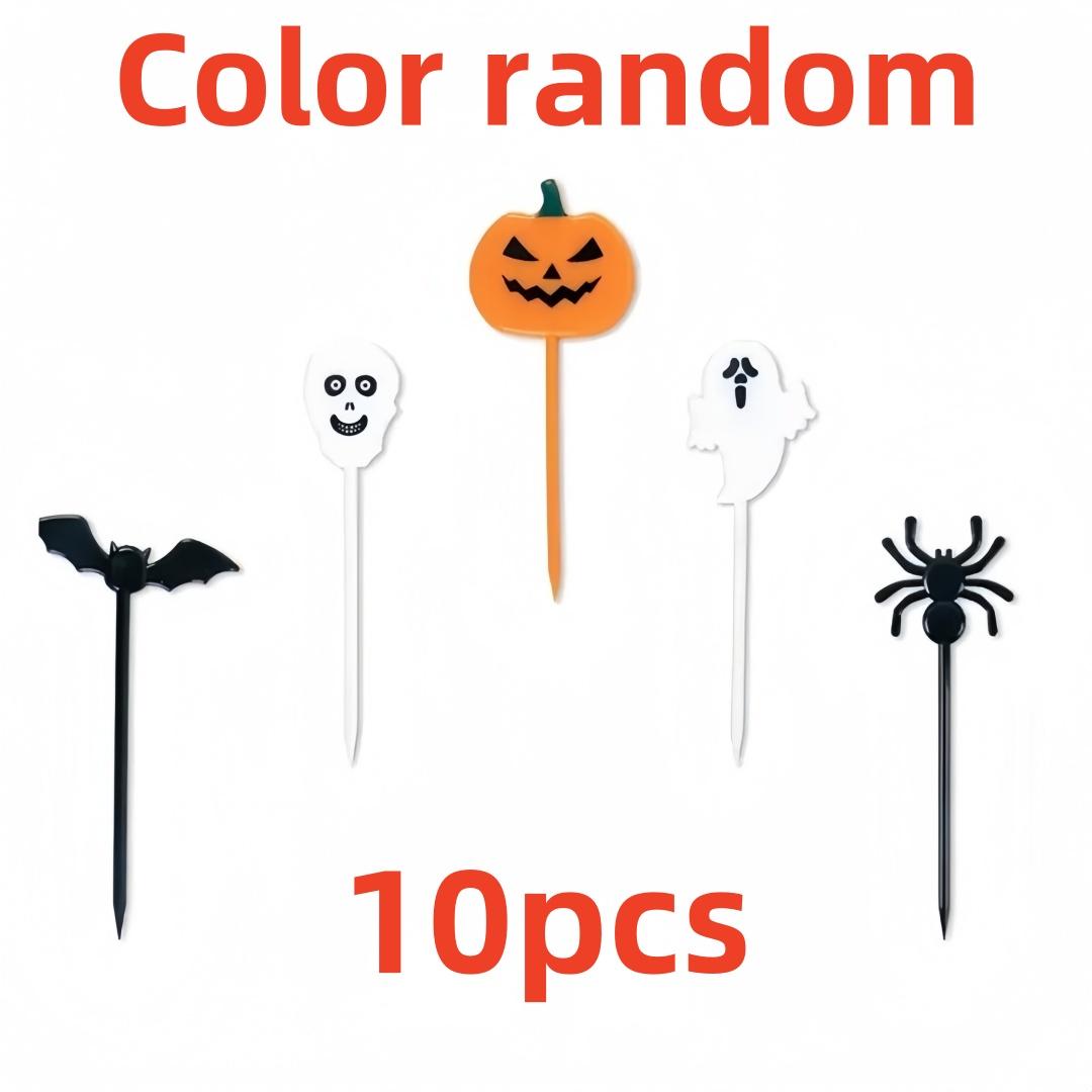 10pcs Halloween Plastic Toothpicks Cakes Fruit Skewers Fruit Forks Inserted Skewers Party Supplies Paper Cupcake Decorations 10pcs
