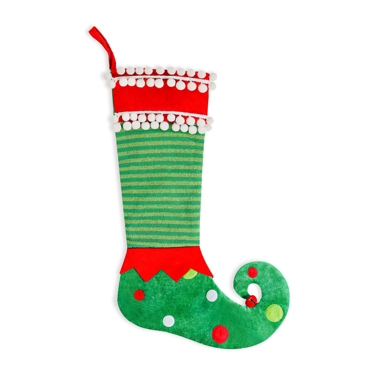 Large Green Christmas Elf Socks Gift Bag Pendant Decoration