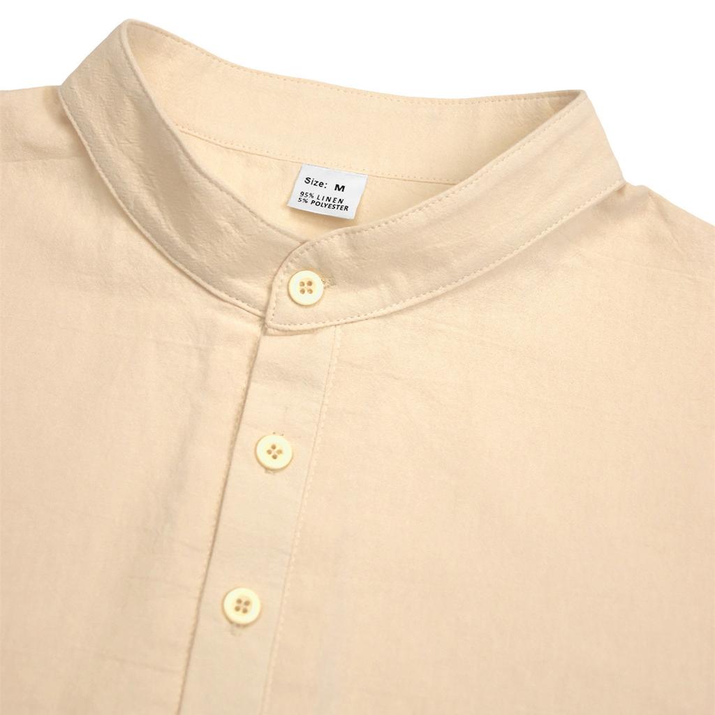 Loose Men's Linen Long Sleeve Shirt Casual Stand Collar Top Color Men's Casual Shirt Comfortable Breathable Summer Wear