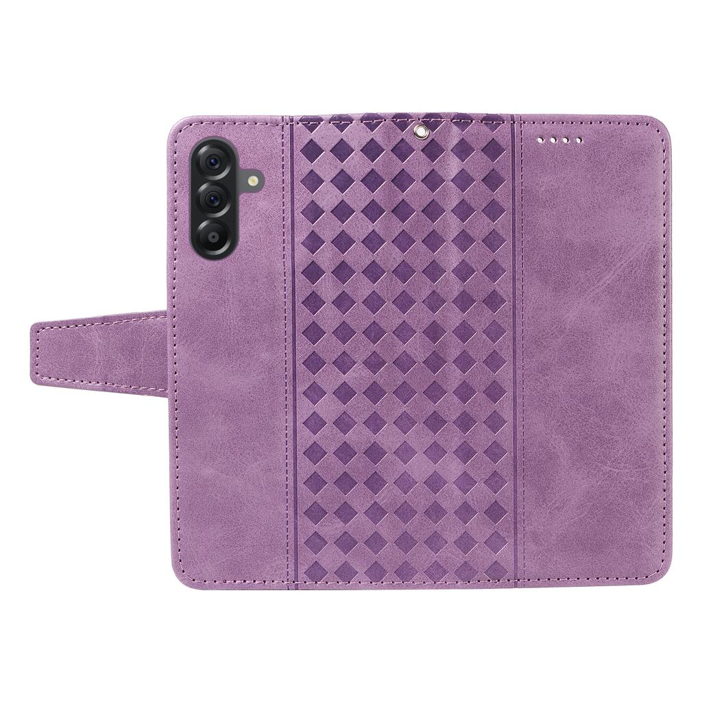 For Samsung Galaxy A56 5G/M56 5G Leather Case Wallet Stand Grids Imprinted Phone Cover with Strap