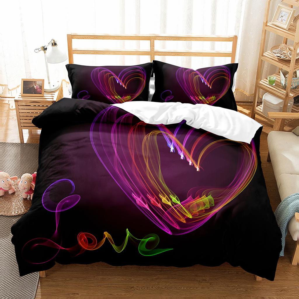 Love Heart Duvet Cover Set Romantic Polyester Comforter Cover Twin Full Size For Couple Girlfriend Bedroom Decor Bedding Set