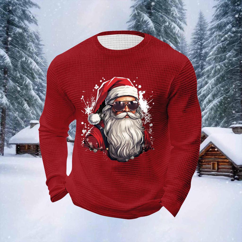 Pánské vánoční topy s kulatým výstřihem a dlouhým rukávem Pánské sportovní topy ve velkých velikostech s ležérním kulatým výstřihem
