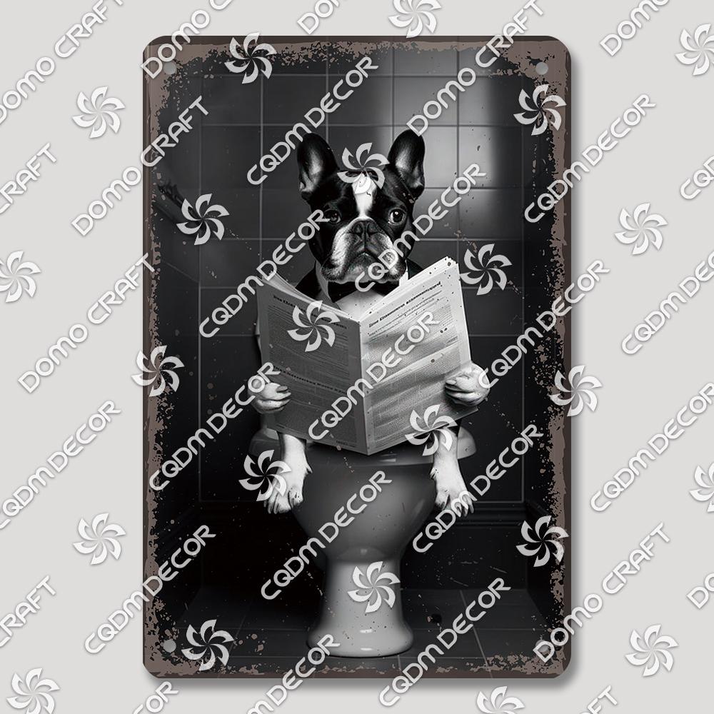 Funny Toilet Tin Sign Vintage Metal Poster Rabbit Raccoon Cat Dog Metal Plates Retro Wall Decor for Cafe Bathroom Home