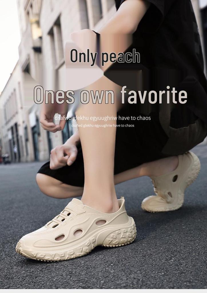 Men's Summer Lightweight Slip-On Hole Sandals, Thick Sole, Mud-Step Feel for Outdoor Beach Wear