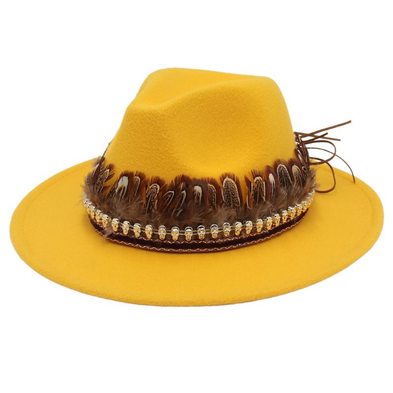 Indisk Amerikansk Stil Hög Hatt Liten Skalle Hip Hop Jazzhatt Europeisk Och Amerikansk Stil Stor Brätte Fjäder Accessoarer Filthatt