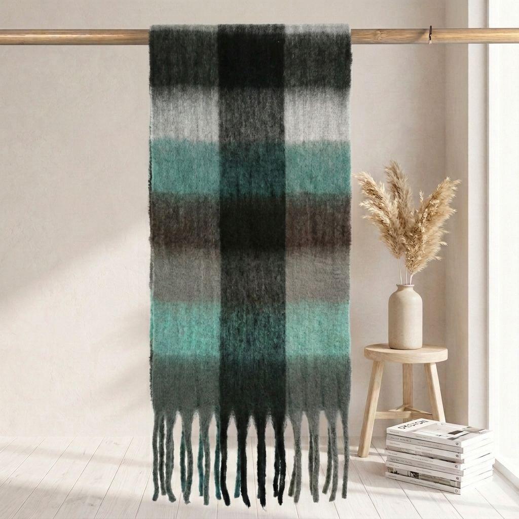Women's High-Grade Colorful Plaid Mohair Scarf - Thick, Warm, and Versatile for Winter