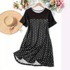 Spring Summer Polka Dot Round Neck Short Sleeved Sleeping Skirt Comfortable Dress for Women