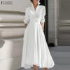 Damen Casual Umlegekragen Langarm Lose Langes Hemdkleid
