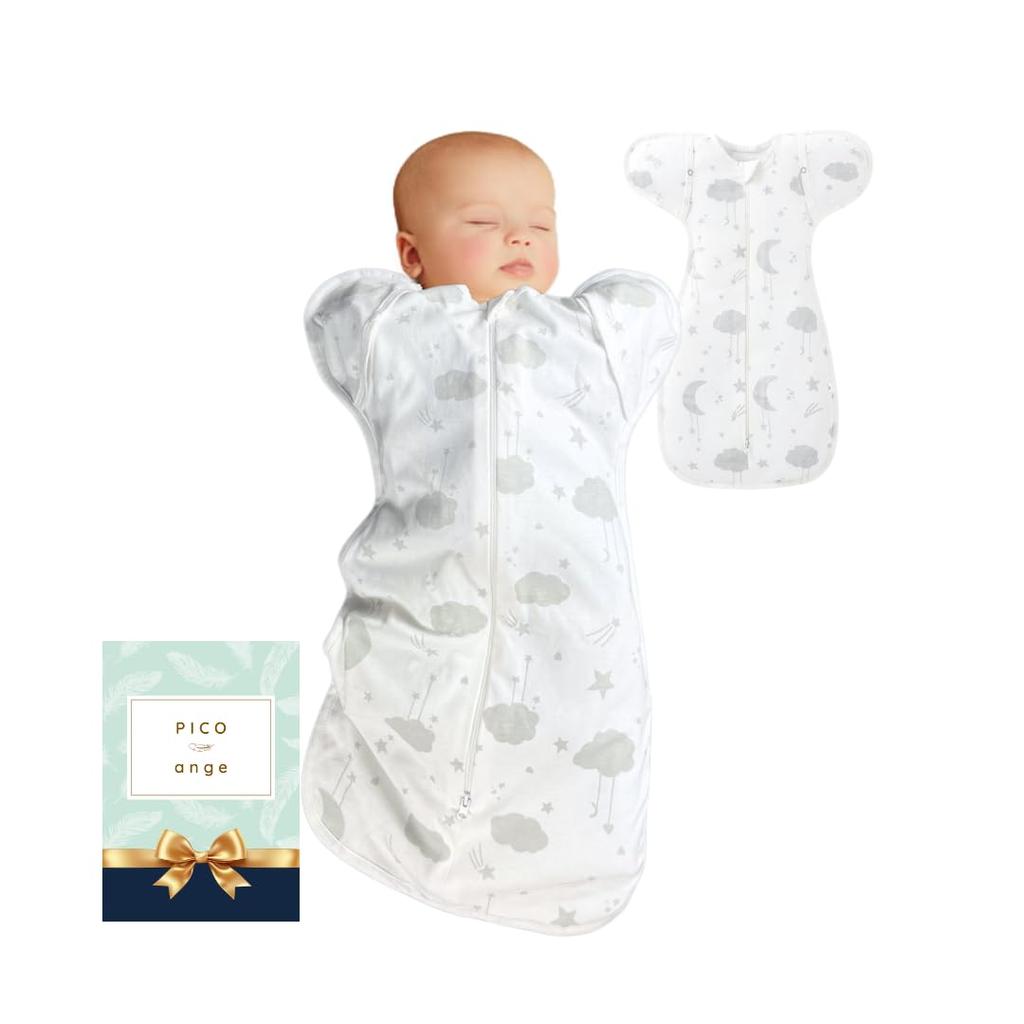 By a Natural Cotton Angel Comfortable Swaddle for Newborns and Up Zipper for Easy Diaper with YOZORA Size S Newborn To 3 [PICO Ange] [Recommended