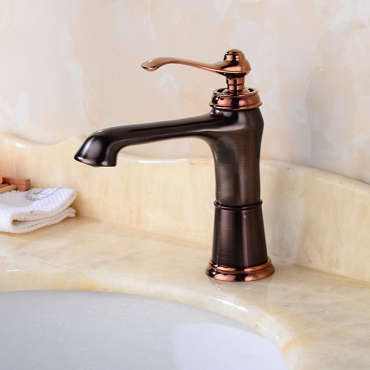 

European Style Black Retro Hot and Cold Mixed Water Basin Faucet Copper Alloy Antique Topaz Wash Basin Faucet Bathtub Faucet