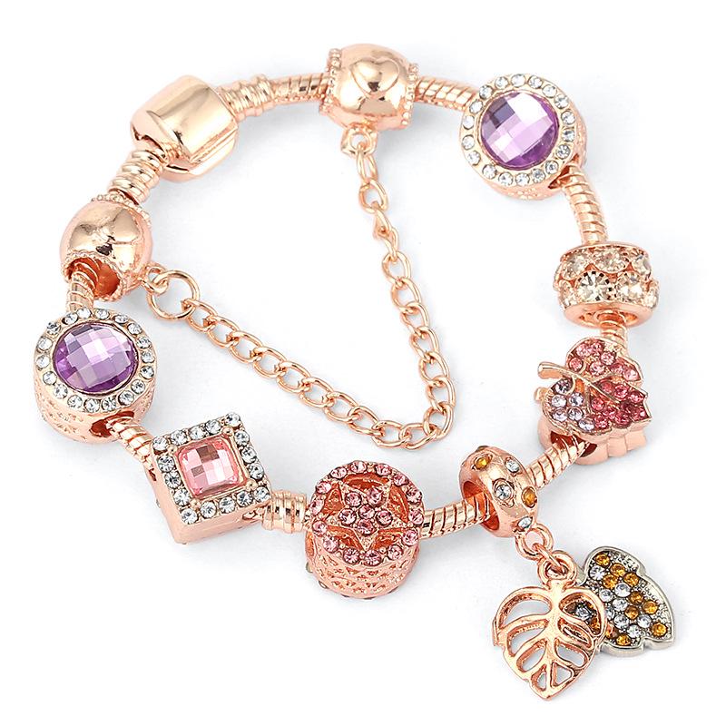 Pan's Rose Gold European Style Princess Crown Heart Pendant Bracelet for Women - DIY Customizable Series.