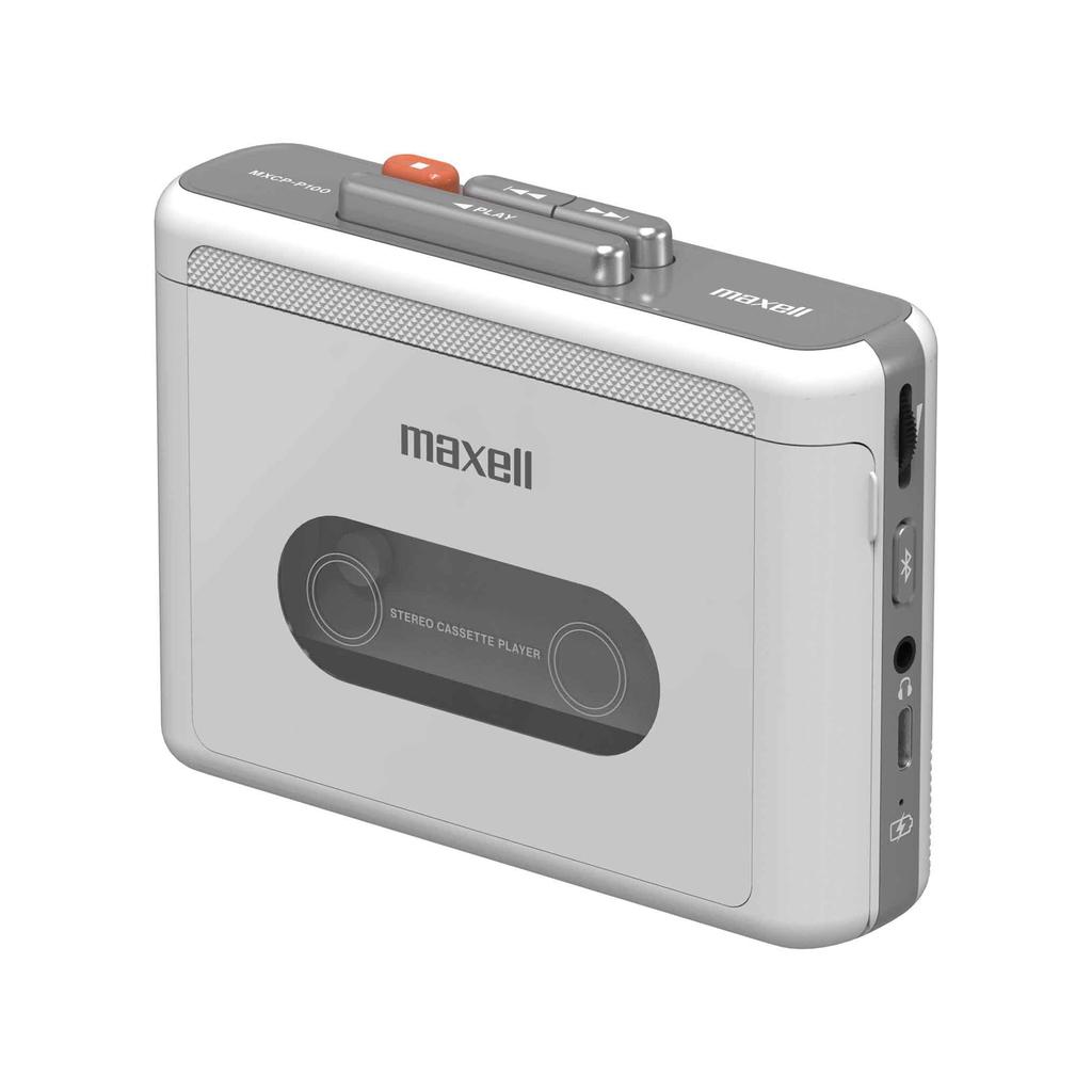 Maxell Portable Cassette Bluetooth-enabled Player, Rechargeable, White, MXCP-P100-WH