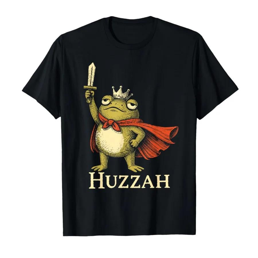Huzzah Frog Knight Funny Frog Sword Meme Quote Tshirt For Men Women 100 Cotton T Shirts Short Sleeve Tops 04171