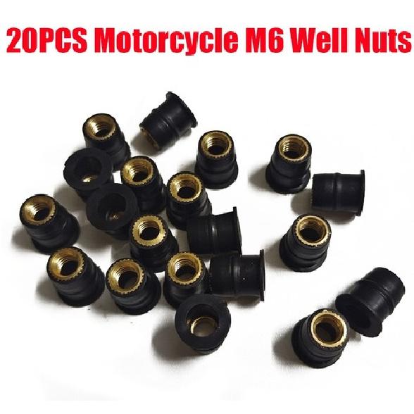 20Pcs M6 Motorcycle Well Nuts Brass Windscreen Windshield Fairing Wellnut Rubber
