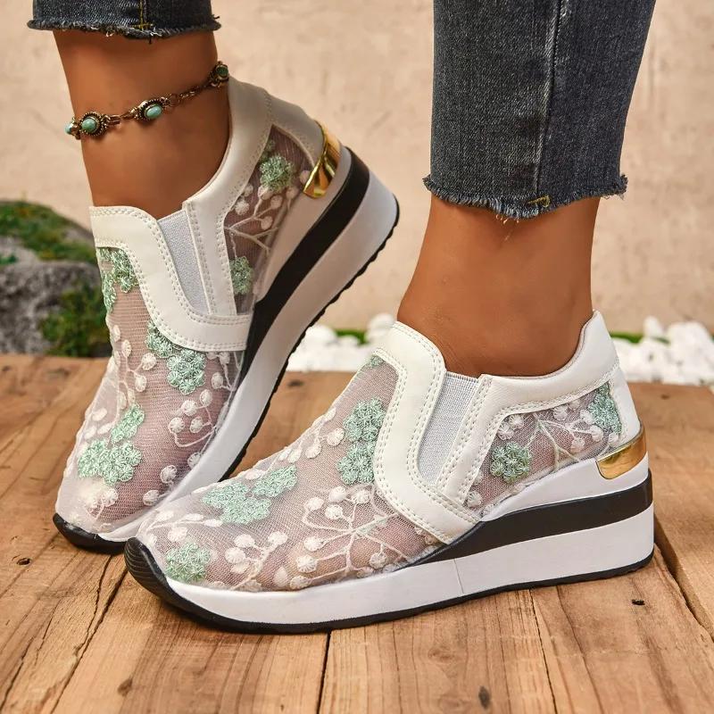 

Fashion Ladies Shoes 2025 High Quality Plus Size Women s Vulcanize Shoes Fashion Casual New Mesh Best Seller Comfortable Platform Heels 43 зелёный