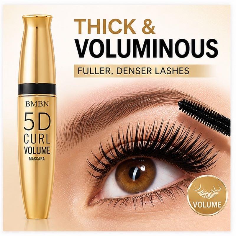 BMBN Curl Volume Mascara, Waterproof Smudge-Proof Black Mascara, Lengthening Thick Curly Eyelashes, Fiber Mascara for Long Lasting Eye Makeup