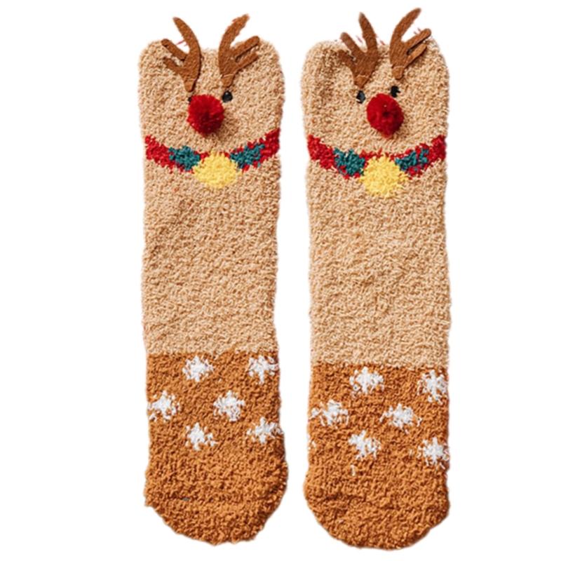 Festival Thickened Coral Velvets Floor Socks for Home Comfort Indoor Fuzzy Slipper Socks with Cartoon Christmas Pattern