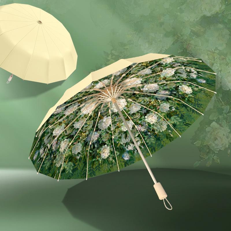 1pcs Floral Printed Sun Umbrella UPF50+ UV Protection Compact Folding for All-Weather Use Lightweight Jacquard Fabric cm