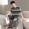 Men's pajamas summer cotton short-sleeved trousers 1011 new thin youth large-size loungewear suit