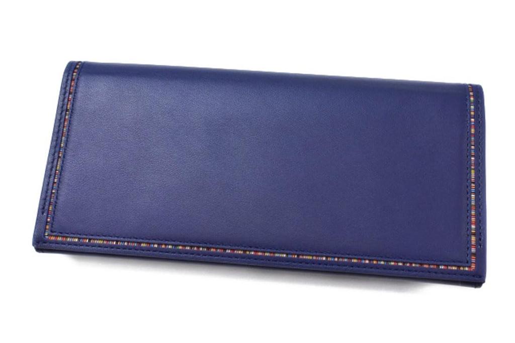 Paul Smith Men's Genuine Leather Long Wallet with Stripe and Inset Detail (Blue) - Includes Box