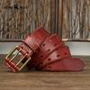 Cintura in Pelle Trendy Stile Retro con Doppia Fibbia ad Ardiglione, Vera Pelle, Vacchetta Primo Strato Conciata al Vegetale Lavata, Nuovo Stile per Giovani Uomini