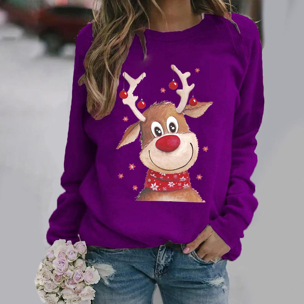Christmas Sweatshirts Reindeer Pattern 3D Print Women Streetwear Casual Long Sleeve Hoodies Y2k Pullovers Tops Female Clothing