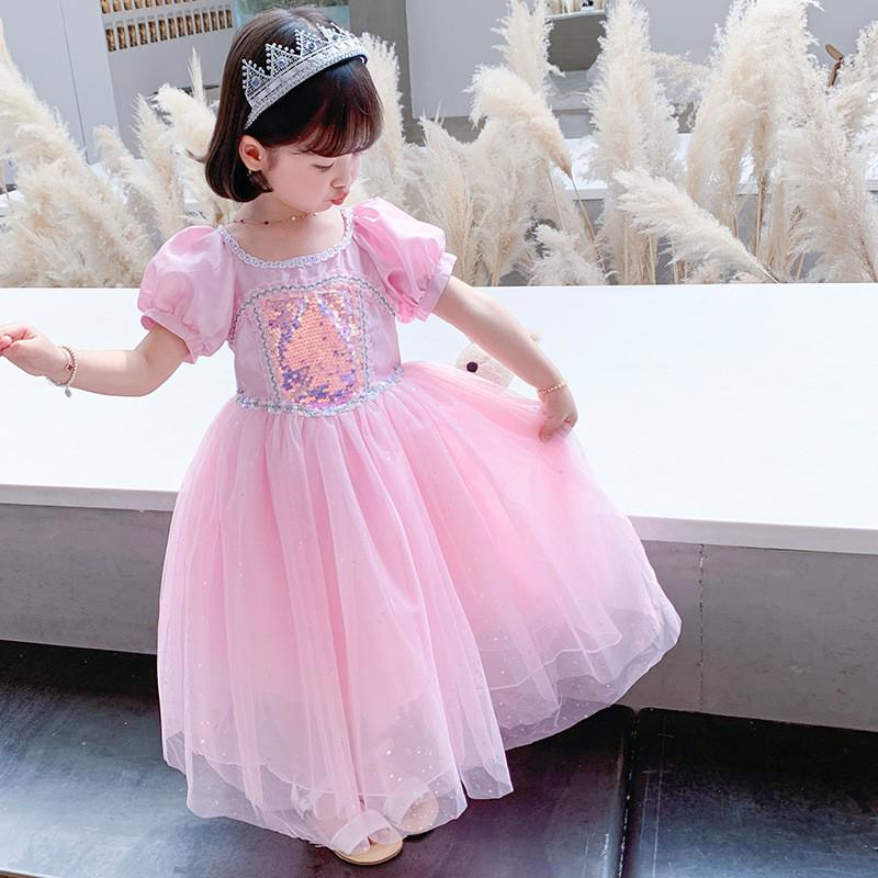 Girls' Puff Sleeve Mesh Princess Dress – Fashionable Summer Style