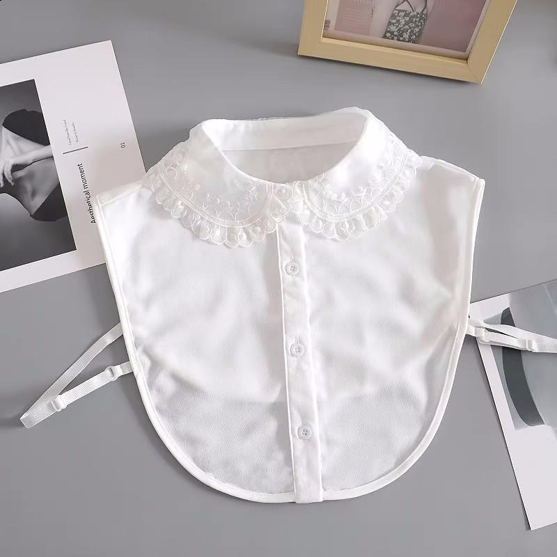 Women's Fake Collar Shirt White Fake Collar Women Detachable Collars Embroidery Cotton False Collar Shirt Col Amovible Femme