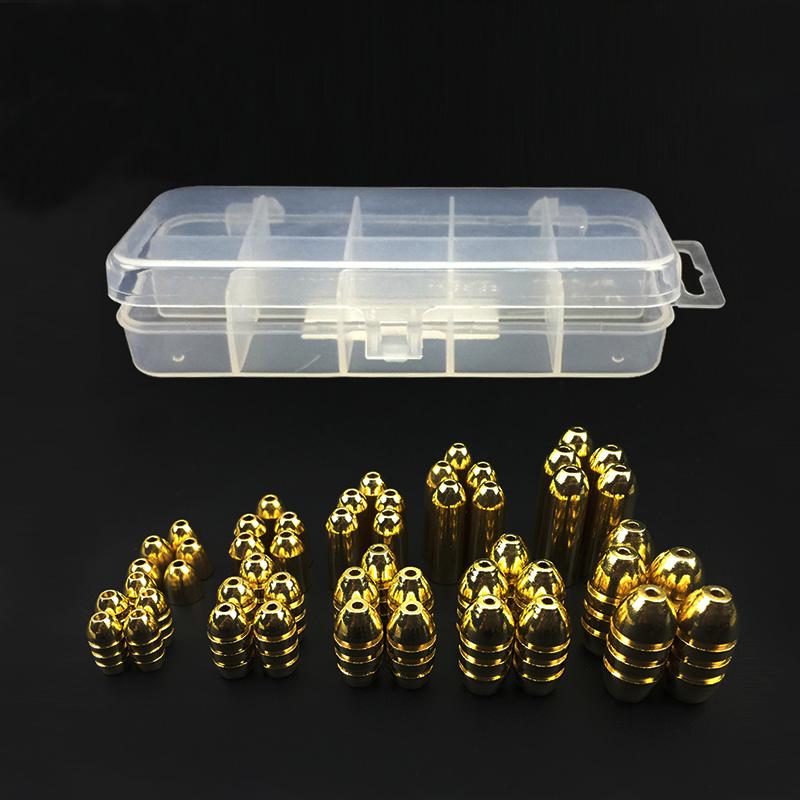 50Pcs/Set Copper Bullet Weights Fishing Sinkers In Plastic Fishing Accessories Tackle Box 1.8g/3.5g/5g/7g/10g