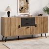 Modern Chest of Drawers, with Large Worktop, 2 Drawers, 3 Doors, Side Cabinet for Living Room Dining Room Kitchen, Black+Wood Color, 140x35x67cm