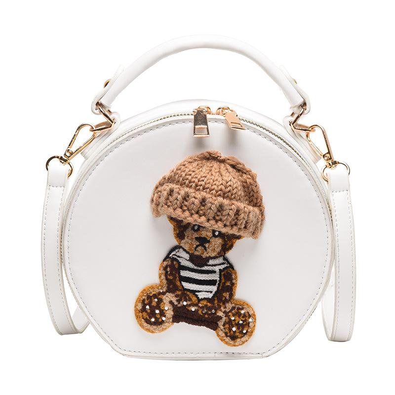 Cartoon small bag 2025 European and American fashion splicing bear cute handbag ins shoulder Internet celebrity small round bag women
