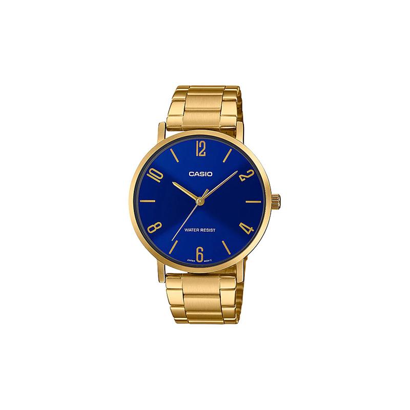 

Casio STANDARD series fashionable and simple large dial waterproof watch quartz movement ion plated strap Japanese and Korean watch MTP-VT01G-2B2U синий