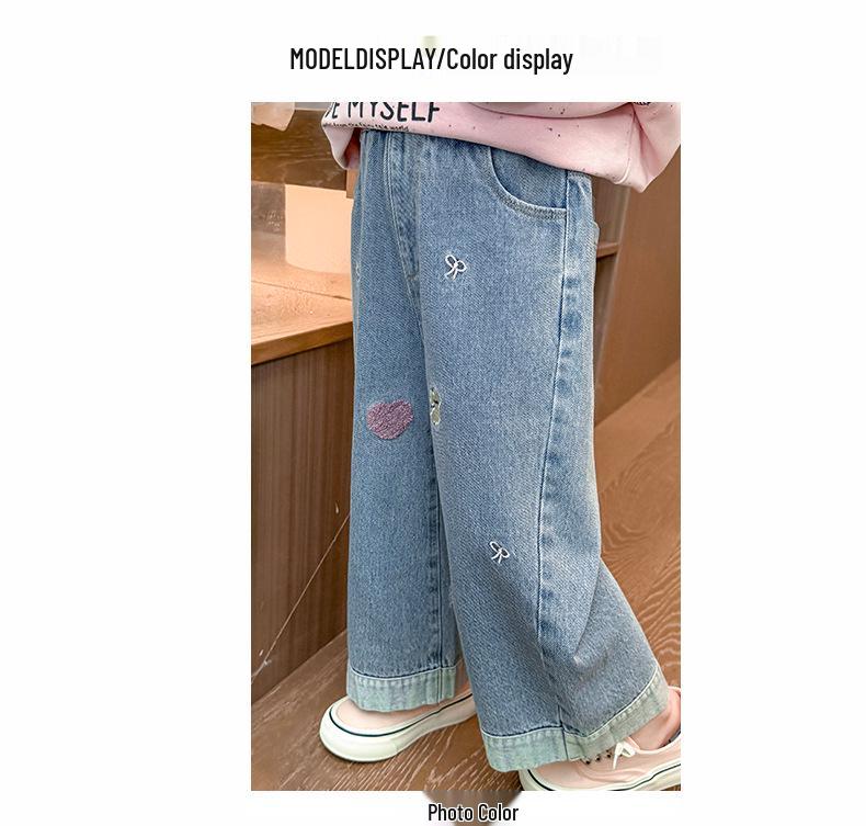 2025 New Spring Embroidered Toddler Girls' Loose Jeans