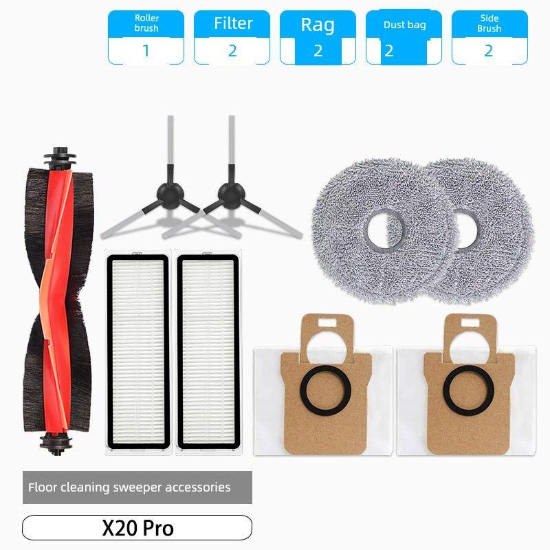 Accessories for Xiaomi Sweeping and Mopping Robot X20 Pro: Side Brush, Filter, Cleaning Cloth, Dust Bag, Cleaning Fluid, Consumables