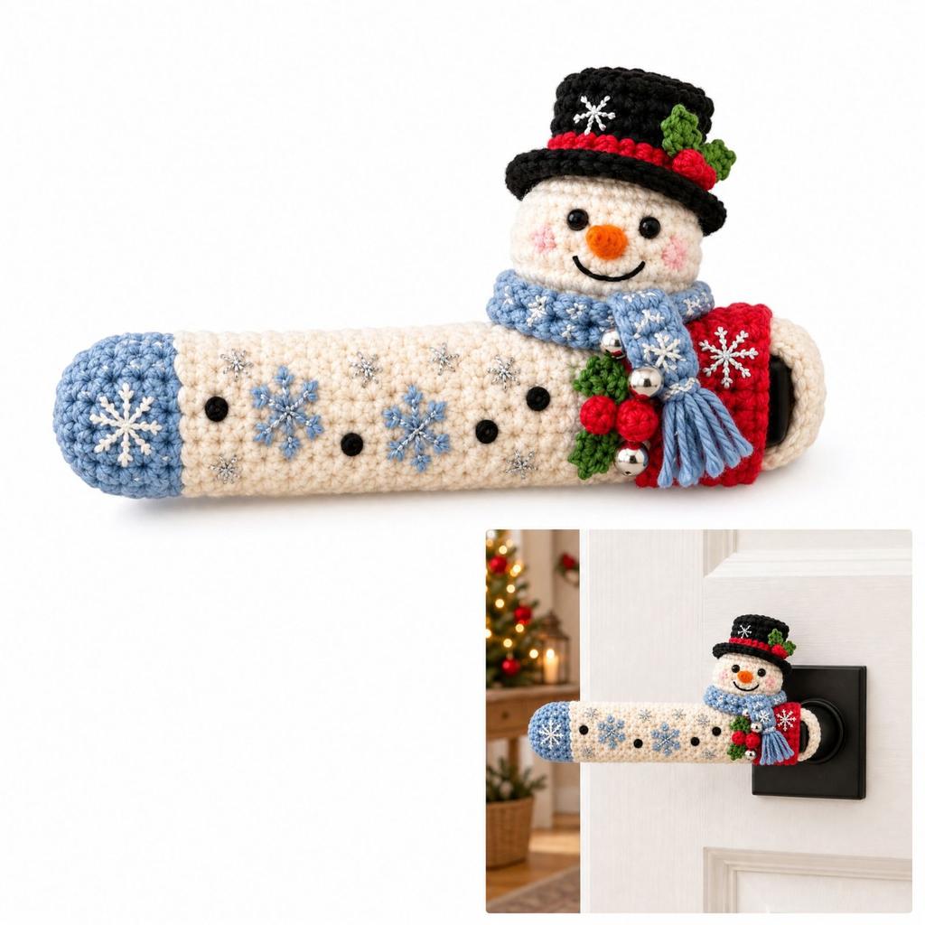 Crochet Christmas Door Handle Cover, Festive Holiday Door Knob Decoration for Home