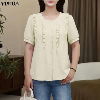 Women Casual O Neck Solid Color Summer Short Sleeve Blouse Tops