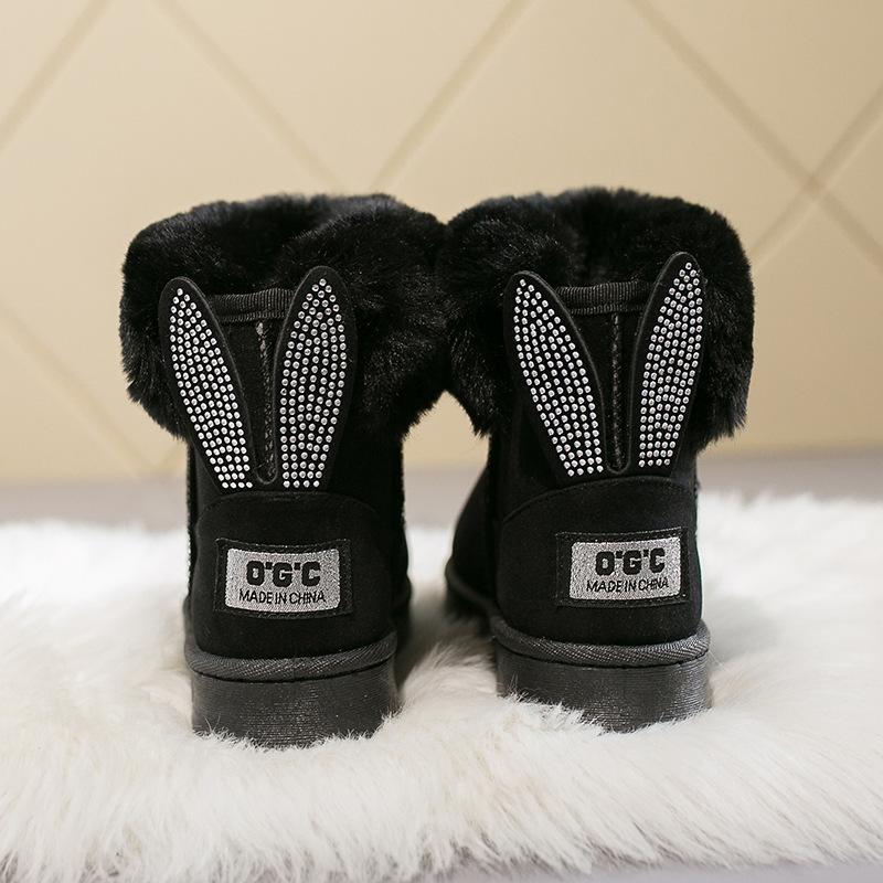 Autumn and Winter New Snow Boots Women's Medium Tube Thick Plush Waterproof Cotton Boots Rabbit Ear Cotton Boots Cross-border