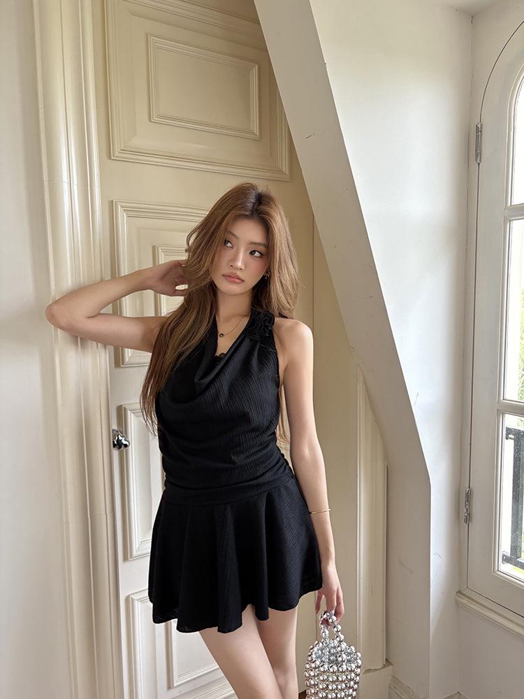 2026 Dark Elf Black Lace Halter Neck Sexy Two-Piece Dress - Women's Spring/Summer Collection