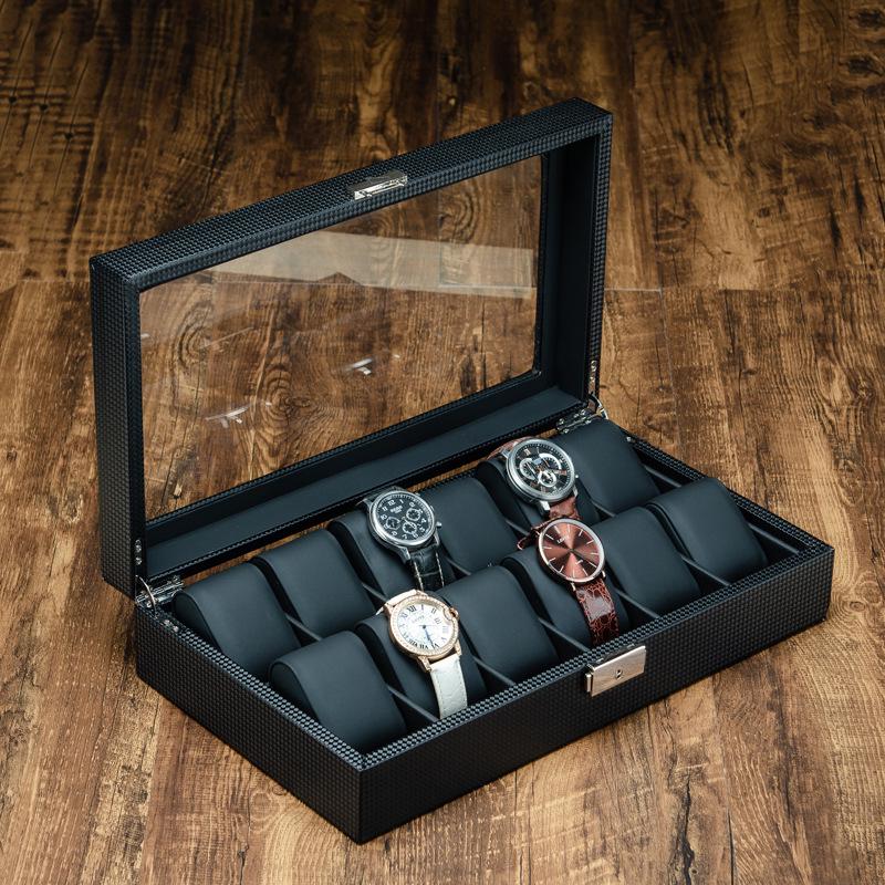 Carbon Fiber Leather Watch and Jewelry Storage Box
