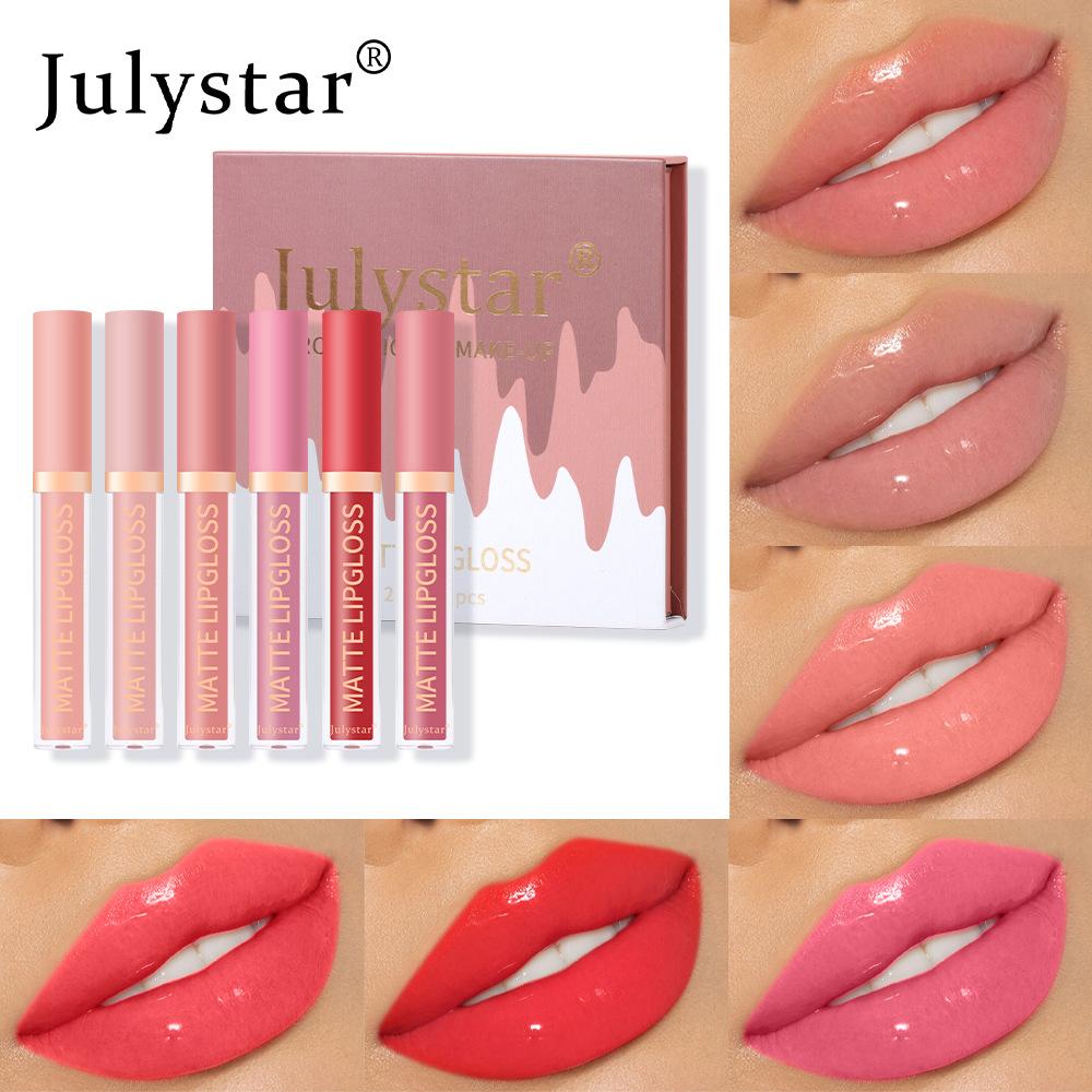 6pcs moisturizing and long-lasting three-dimensional lip gloss set, natural water light, beeping lip liquid, non-stick cup, non-fading lip gloss