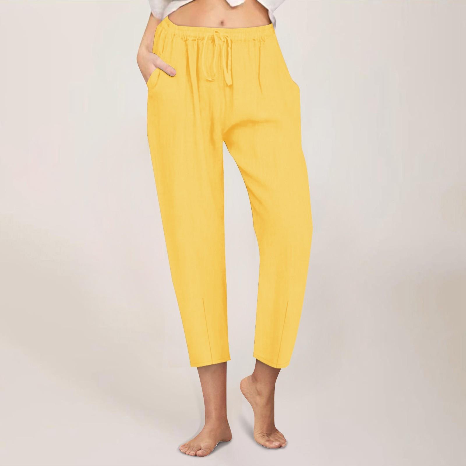 

Женские повседневные прямые брюки, однотонные повседневные брюки на 9 очков с карманами XL жёлтый