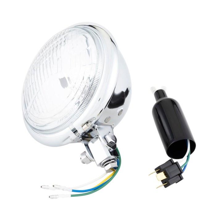 Kijima Headlight Bates Type 6 Inch Male Terminal & H4 Connector Black Chrome 205-303