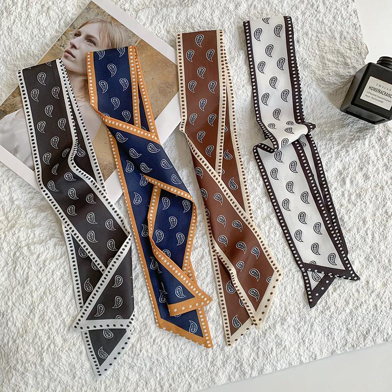 New Luxury Narrow Short Silk Scarf for Woman Skinny Scarves Paisley  Hairband Small Bag Tie Hangbag Handle Ribbon Kerchief
